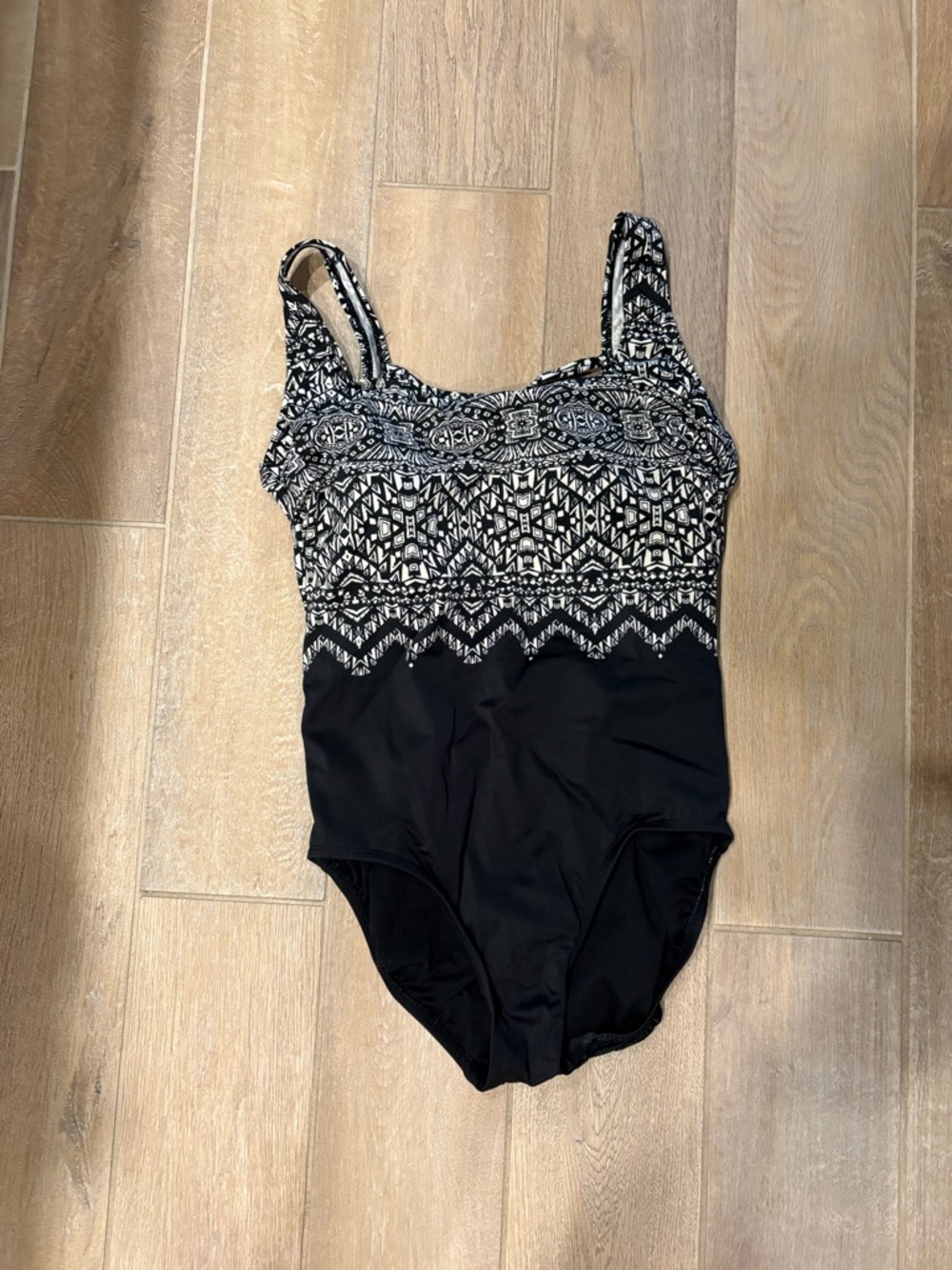 By Longitude Black & White Aztec Top Patterned, Black Bottom One-Piece Swimsuit